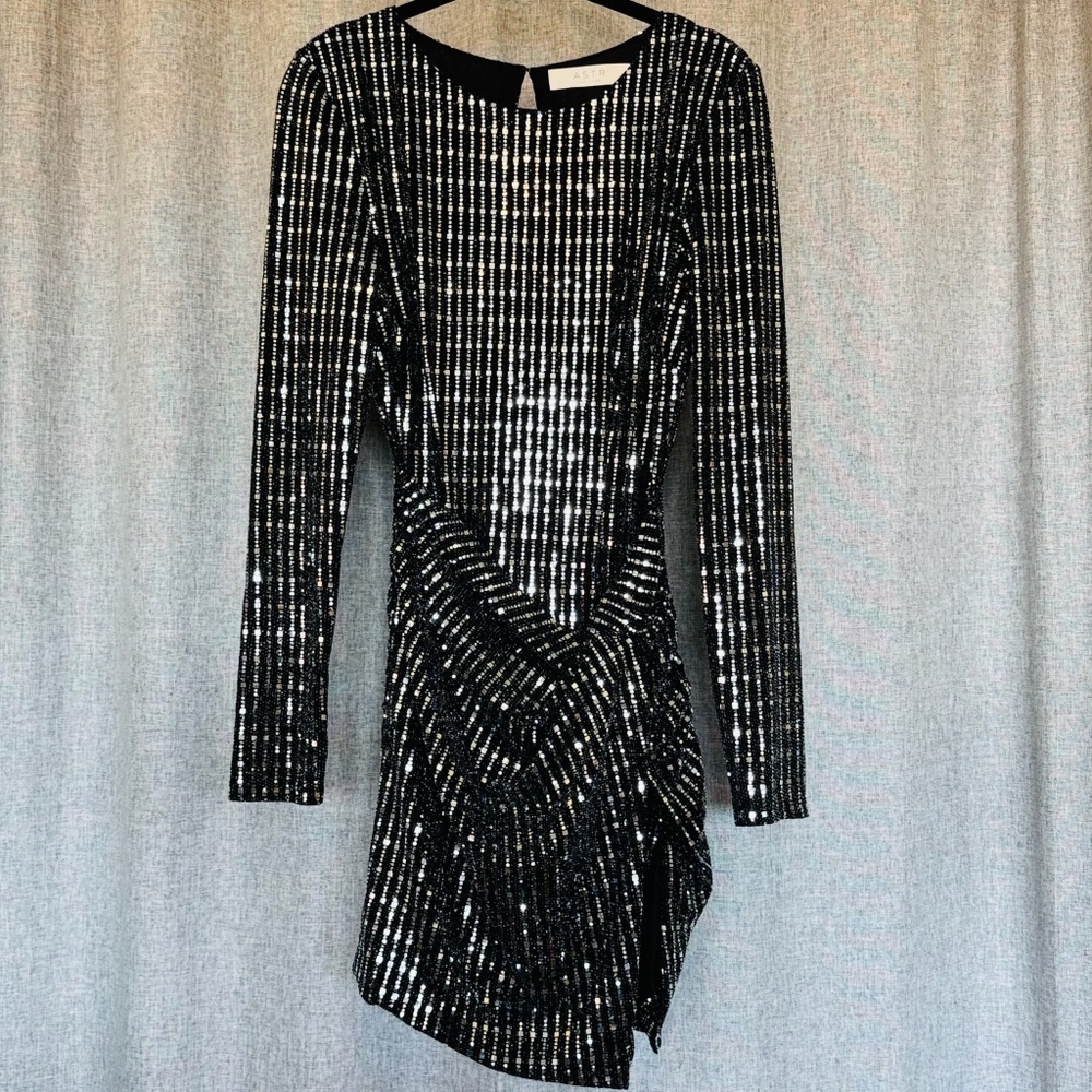 ASTR The Label Dress S Metallic Sparkly Cocktail Party Little Black Dress Date